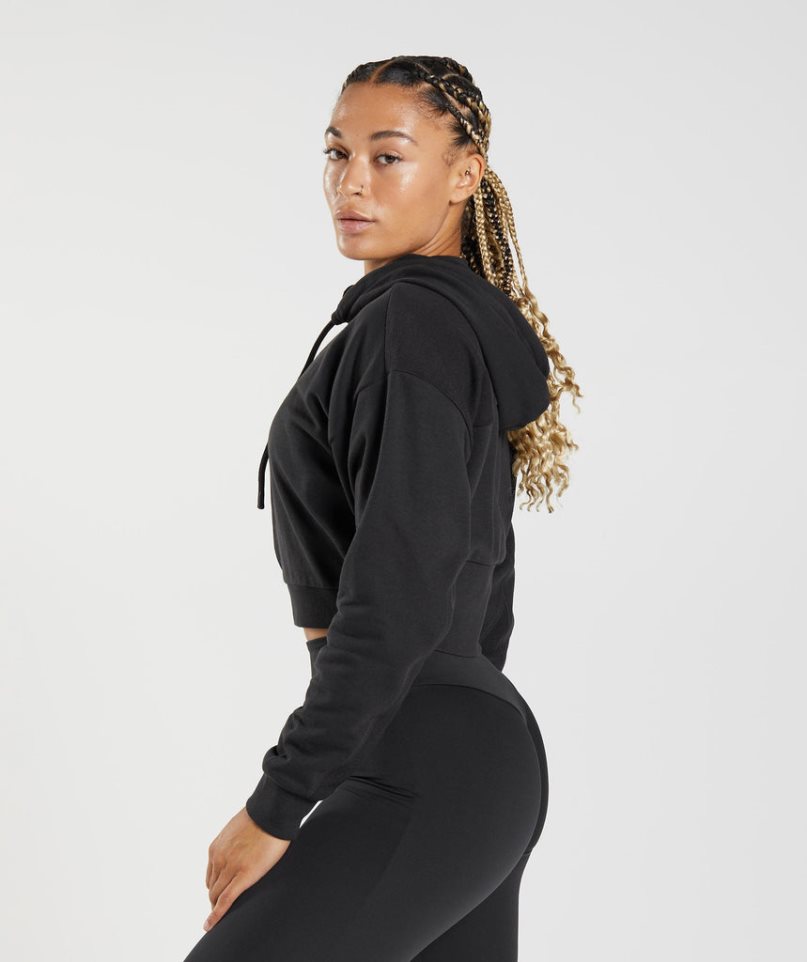 Bluzy Z Kapturem Gymshark GS Power Cropped Zip Damskie Czarne | PL 097WQU